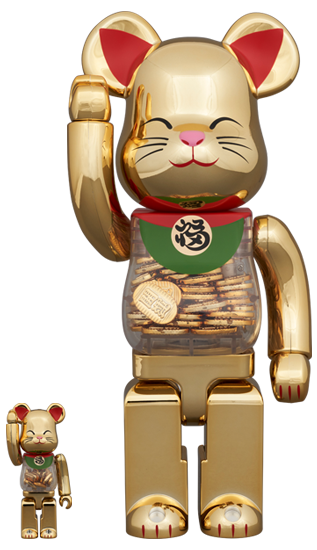 Manekineko Good Luck Gold Koban Bearbrick 400% + 100% – Eye