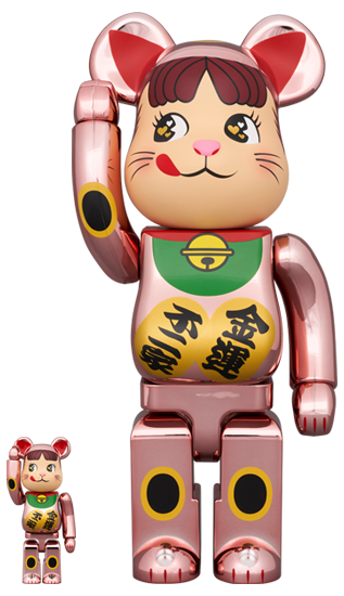 Fujiya Peko Chan Manekineko (Lucky Cat) Peach Gold Good Luck Bearbrick 400%+100%