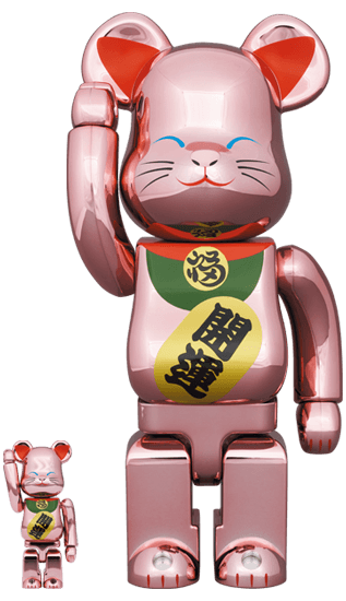 Manekineko Lucky Cat Good Luck Peach Gold Bearbrick 400% + 100% - Eye For Toys