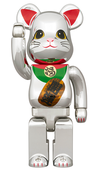 Manekineko Lucky Cat Good Luck Silver Plated Luminous Bearbrick 400%