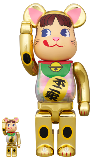 Fujiya Peko Chan Manekineko Lucky Cat Gold Plated GID Bearbrick 400%+100%