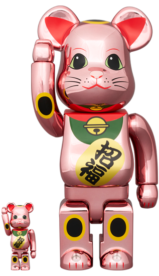 Manekineko Lucky Cat Good Luck Peach Gold 2024 Bearbrick 400% + 100%